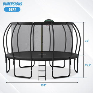 English Elm 16ft Outdoor Kids Trampoline with Arcpole Enclosure Basketball Hoop and Ground Stakes SC000016AAB