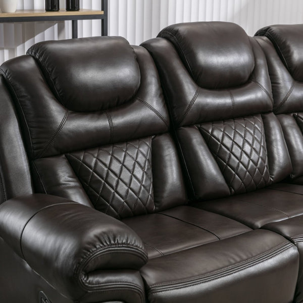 English Elm 3 Piece Faux Leather Manual Reclining Sofa Set with Led Base and Console SG001132AAD