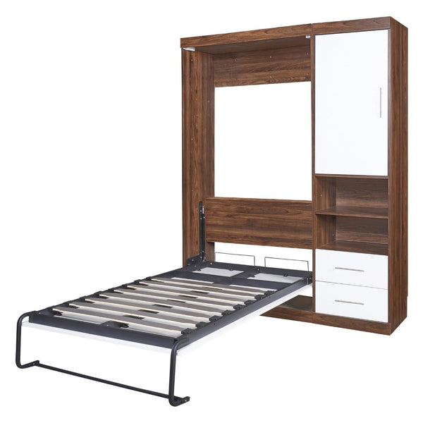 English Elm Twin Murphy Wall Bed with Side Cabinet Space Saving Mdf Frame for Studio Apartments LP000690AAK