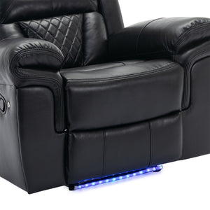 English Elm 3 Piece Faux Leather Manual Recliner Set with Led Base Lighting and Console Black SG001130AAB
