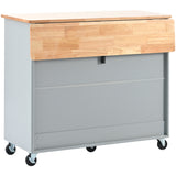 English Elm Kitchen Island With Drop Leaf, Led Light Kitchen Cart On Wheels With 2 Fluted Glass Doors and 1 Flip Cabinet Door, Large Kitchen Island Cart With An Adjustable Shelf and 2 Drawers (Grey Blue)