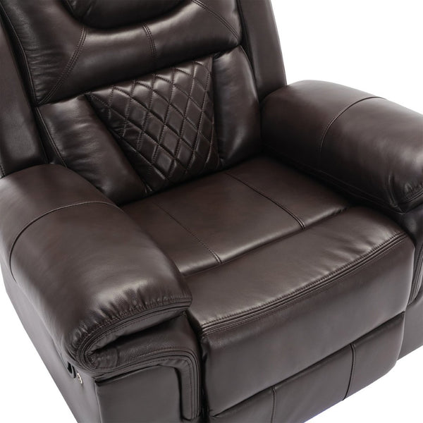 English Elm Home Theater Manual Recliner with Led Base Lighting Faux Leather Living Room Chair WF310725AAD
