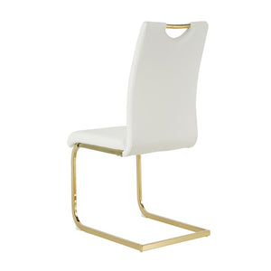 English Elm Modern Faux Leather Dining Side Chairs with Chrome Legs Ergonomic Set of 2 White+Gold W210127295
