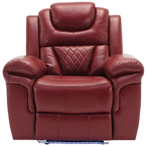 English Elm 3 Piece Faux Leather Manual Recliner Set with Led Base Lighting and Console Wine Red SG001130AAJ