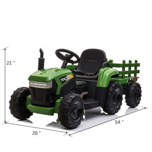 English Elm 12v Kids Battery Powered Ride on Farm Tractor with Trailer Led Lights and 3 Speed W2181137374