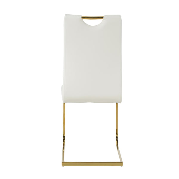 English Elm Modern Faux Leather Dining Side Chairs with Chrome Legs Ergonomic Set of 2 White+Gold W210127295