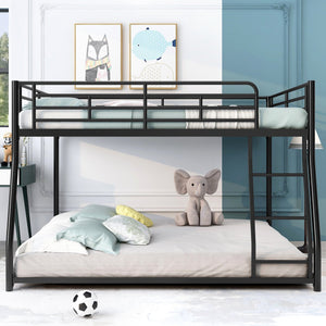 English Elm Metal Full XL over Queen Bunk Bed, Black Steel Frame with Inclined Ladder, Space-Saving Durable Design for Kids MF311038AAB