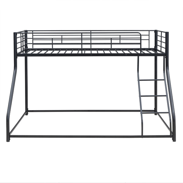 English Elm Metal Floor Bunk Bed Twin XL over Queen Black — Space-Saving Steel Frame, Inclined Ladder, Durable Sleek Design MF309470AAB