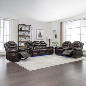English Elm 3 Piece Faux Leather Manual Reclining Sofa Set with Led Base and Console SG001132AAD