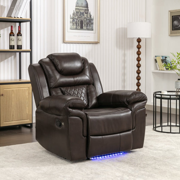 English Elm Home Theater Manual Recliner with Led Base Lighting Faux Leather Living Room Chair WF310725AAD