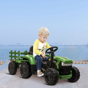 English Elm 12v Kids Battery Powered Ride on Farm Tractor with Trailer Led Lights and 3 Speed W2181137374