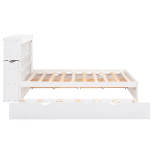 English Elm Full Full Size Storage Platform Bed with Trundle, 4-Tier Headboard Shelves and Dual Drawers, Solid Wood White GX000356AAK