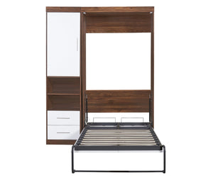 English Elm Twin Murphy Wall Bed with Side Cabinet Space Saving Mdf Frame for Studio Apartments LP000690AAK