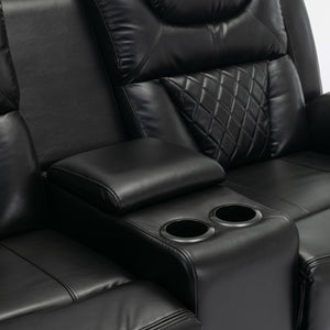 English Elm 3 Piece Faux Leather Manual Recliner Set with Led Base Lighting and Console Black SG001130AAB