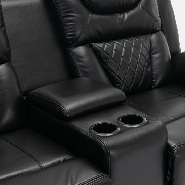 English Elm 3 Piece Faux Leather Manual Recliner Set with Led Base Lighting and Console Black SG001130AAB
