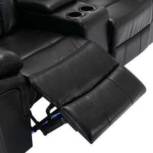 English Elm 3 Piece Faux Leather Manual Recliner Set with Led Base Lighting and Console Black SG001130AAB
