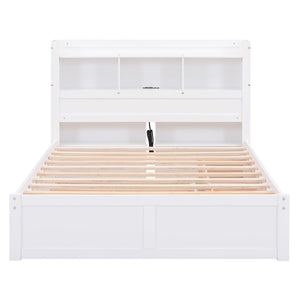 English Elm Full Full Size Storage Platform Bed with Trundle, 4-Tier Headboard Shelves and Dual Drawers, Solid Wood White GX000356AAK