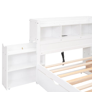 English Elm Full Full Size Storage Platform Bed with Trundle, 4-Tier Headboard Shelves and Dual Drawers, Solid Wood White GX000356AAK