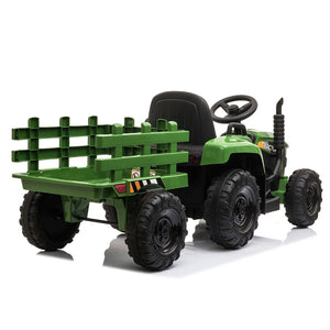 English Elm 12v Kids Battery Powered Ride on Farm Tractor with Trailer Led Lights and 3 Speed W2181137374