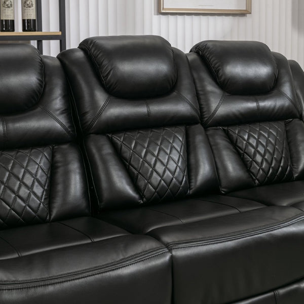 English Elm 3 Piece Faux Leather Manual Recliner Set with Led Base Lighting and Console Black SG001130AAB