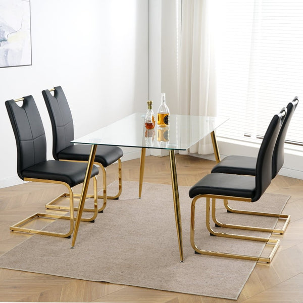 English Elm Modern Faux Leather Dining Side Chairs with Chrome Legs Ergonomic Set of 2 Black+Gold W210127294