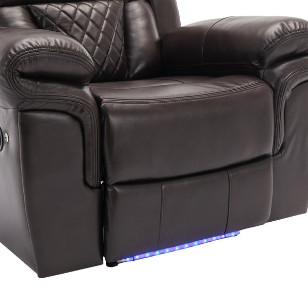 English Elm 3 Piece Faux Leather Manual Reclining Sofa Set with Led Base and Console SG001132AAD