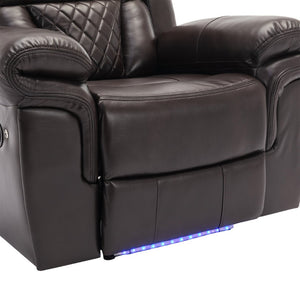 English Elm Home Theater Manual Recliner with Led Base Lighting Faux Leather Living Room Chair WF310725AAD
