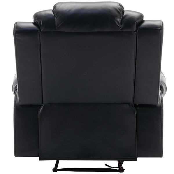 English Elm Home Theater Manual Recliner with Led Base Lighting Faux Leather Living Room Chair Black WF310725AAB