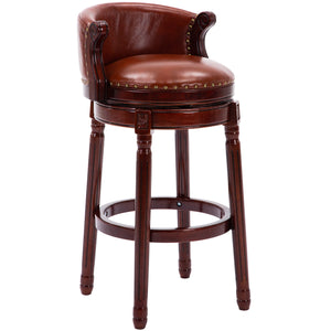 English Elm Seat 26" Cowtop Leather Wooden Bar Stool 360° Swivel Counter Stool Farmhouse Footrest Finish W2195140504