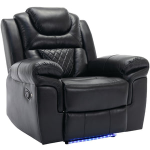 English Elm 3 Piece Faux Leather Manual Recliner Set with Led Base Lighting and Console Black SG001130AAB