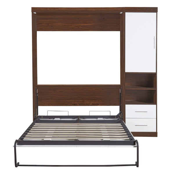 English Elm Full Size Murphy Wall Bed with Side Cabinet Space Saving Foldaway for Studio Rooms LP000691AAK
