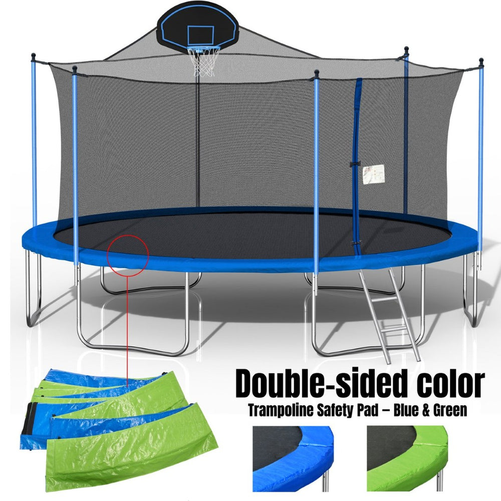 English Elm 16ft Outdoor Trampoline with Safety Enclosure Basketball Hoop Ladder Galvanized Frame W285S00021
