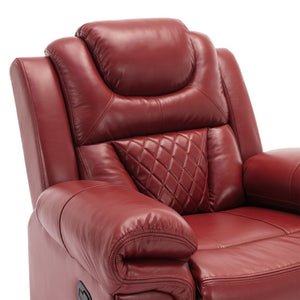 English Elm Home Theater Manual Recliner with Led Base Lighting Faux Leather Living Room Chair Wine Red WF310725AAJ
