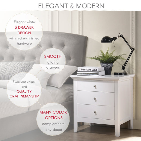 English Elm Elegant Compact Nightstand with Sleek Finish, Durable No-Assembly Design for Small Spaces and Storage White 30 L x 26 W x 20 H B078118403