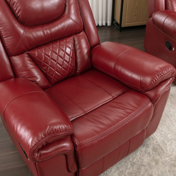 English Elm Home Theater Manual Recliner with Led Base Lighting Faux Leather Living Room Chair Wine Red WF310725AAJ
