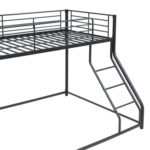 English Elm Metal Floor Bunk Bed Twin XL over Queen Black — Space-Saving Steel Frame, Inclined Ladder, Durable Sleek Design MF309470AAB