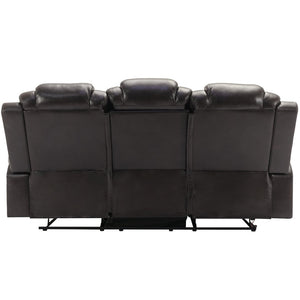 English Elm Home Theater Manual Recliner with Led Strip Console Usb Charging Faux Leather Seat Brown WF310727AAD
