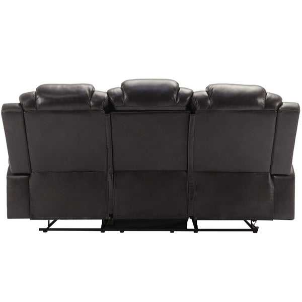 English Elm Home Theater Manual Recliner with Led Strip Console Usb Charging Faux Leather Seat Brown WF310727AAD