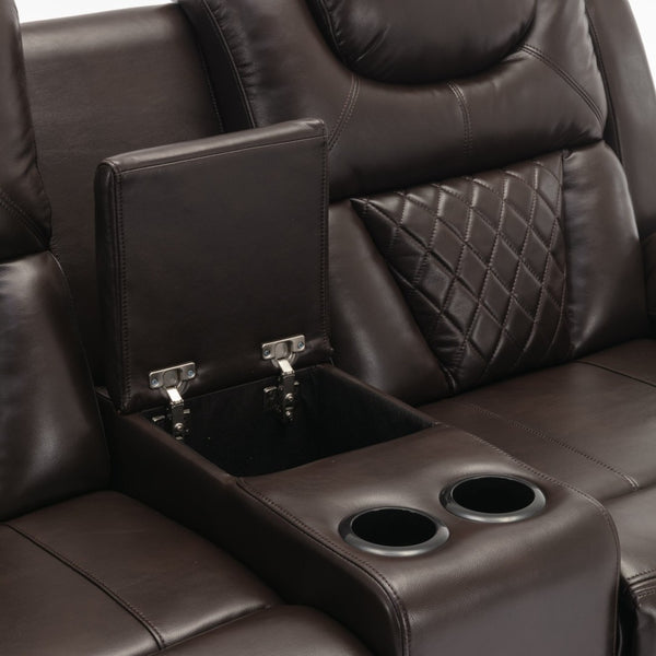 English Elm 3 Piece Faux Leather Manual Reclining Sofa Set with Led Base and Console SG001132AAD