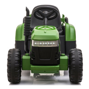 English Elm 12v Kids Battery Powered Ride on Farm Tractor with Trailer Led Lights and 3 Speed W2181137374