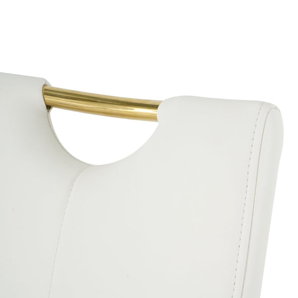 English Elm Modern Faux Leather Dining Side Chairs with Chrome Legs Ergonomic Set of 2 White+Gold W210127295
