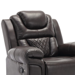 English Elm Home Theater Manual Recliner with Led Base Lighting Faux Leather Living Room Chair WF310725AAD