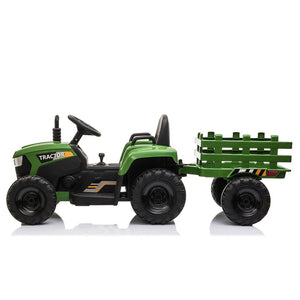 English Elm 12v Kids Battery Powered Ride on Farm Tractor with Trailer Led Lights and 3 Speed W2181137374