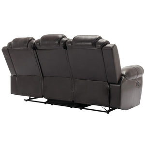 English Elm 3 Piece Faux Leather Manual Recliner Set with Led Base Lighting and Console Brown SG001130AAD