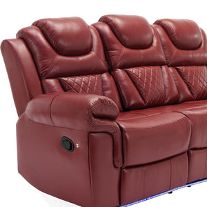 English Elm Home Theater Manual Recliner with Led Strip Console Usb Charging Faux Leather Seat Red WF310727AAJ