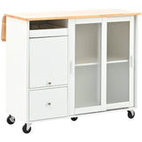 English Elm Kitchen Island With Drop Leaf, Led Light Kitchen Cart On Wheels With 2 Fluted Glass Doors and 1 Flip Cabinet Door, Large Kitchen Island Cart With An Adjustable Shelf and 2 Drawers (White)