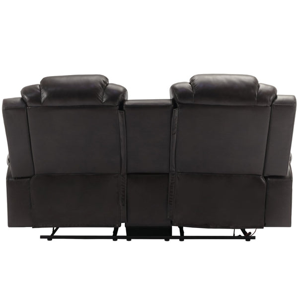 English Elm 3 Piece Faux Leather Manual Reclining Sofa Set with Led Base and Console SG001132AAD