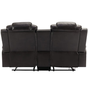 English Elm Home Theater Manual Reclining Loveseat Faux Leather with Led Lighting and Storage Console Brown WF310726AAD