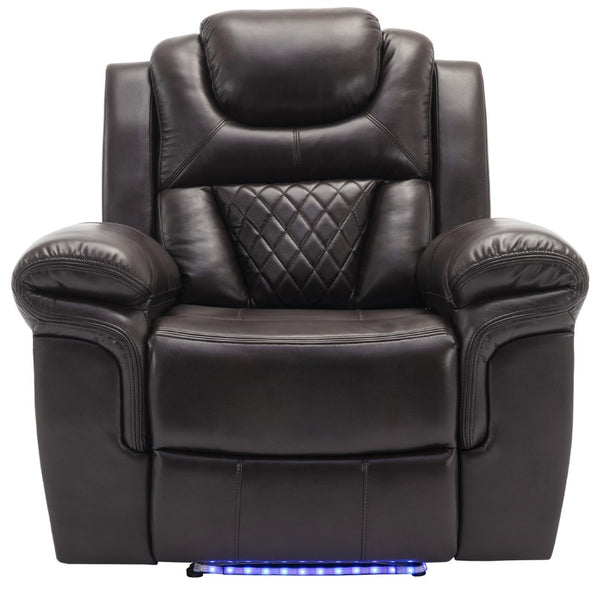 English Elm Home Theater Manual Recliner with Led Base Lighting Faux Leather Living Room Chair WF310725AAD