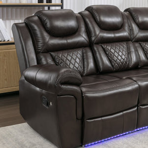 English Elm 3 Piece Faux Leather Manual Reclining Sofa Set with Led Base and Console SG001132AAD